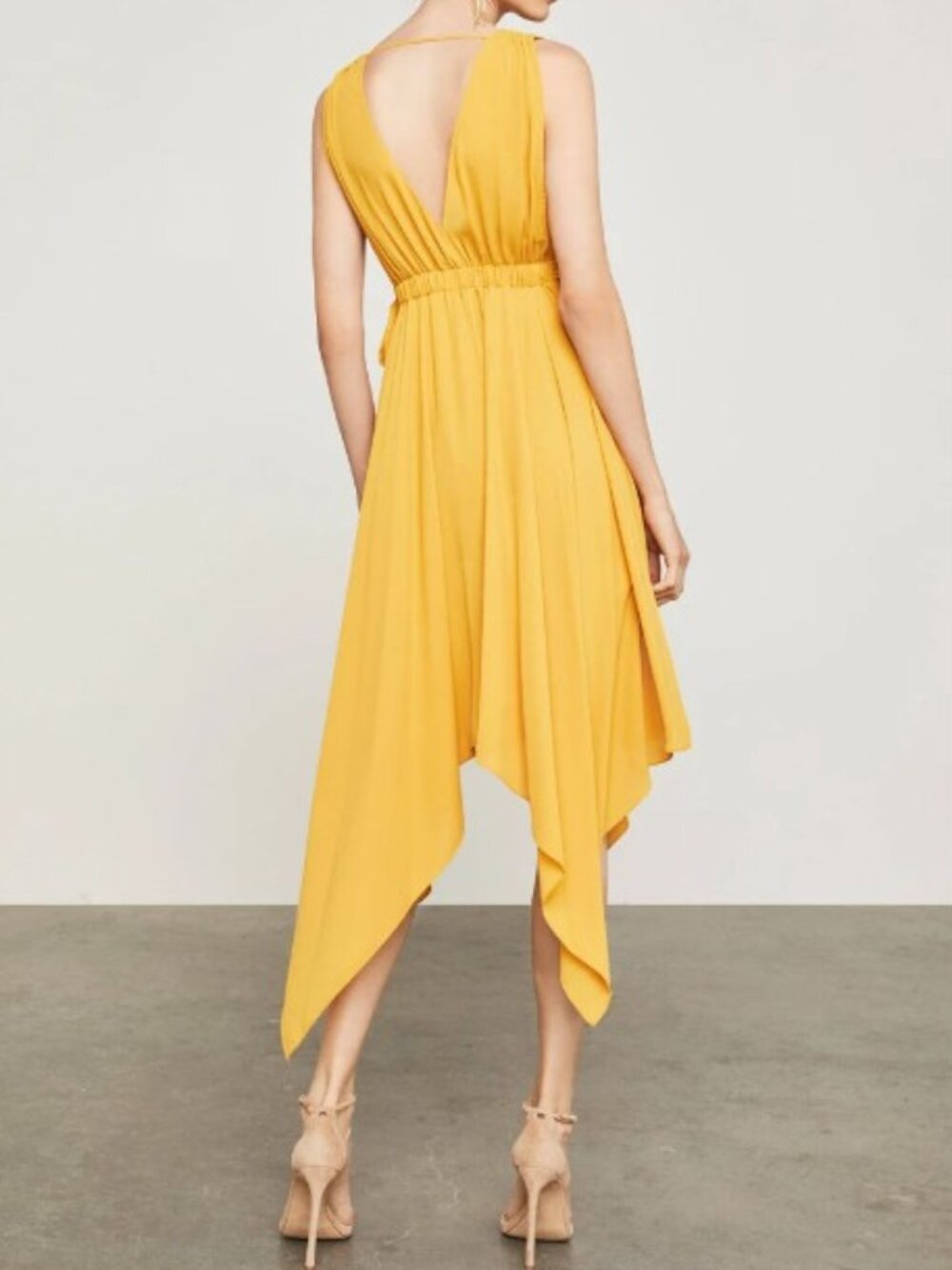 BCBGMaxAzria Mustard Yellow V-Neck High-Low Dress